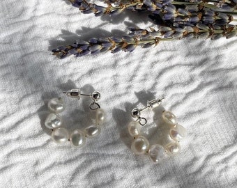 Ivory Freshwater Pearl And Silver Hoop Earrings