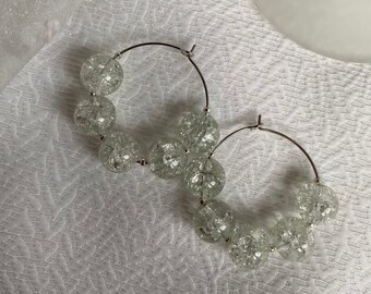 Clear Cracked Silver Hoop Earrings