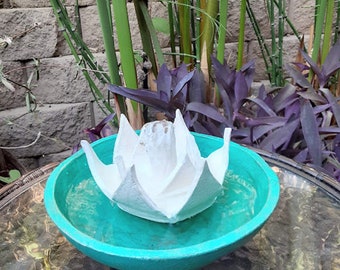 Small Lotus Fountain with Green Bowl and White Flower