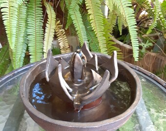 Ceramic Table Top Lotus Fountain in Golden Bronze Finish