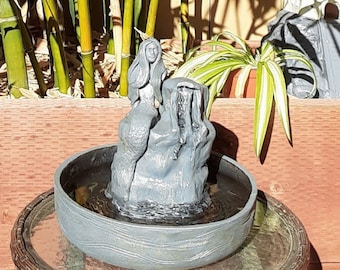 Mermaid Fountain in Glazed Ceramic Bowl