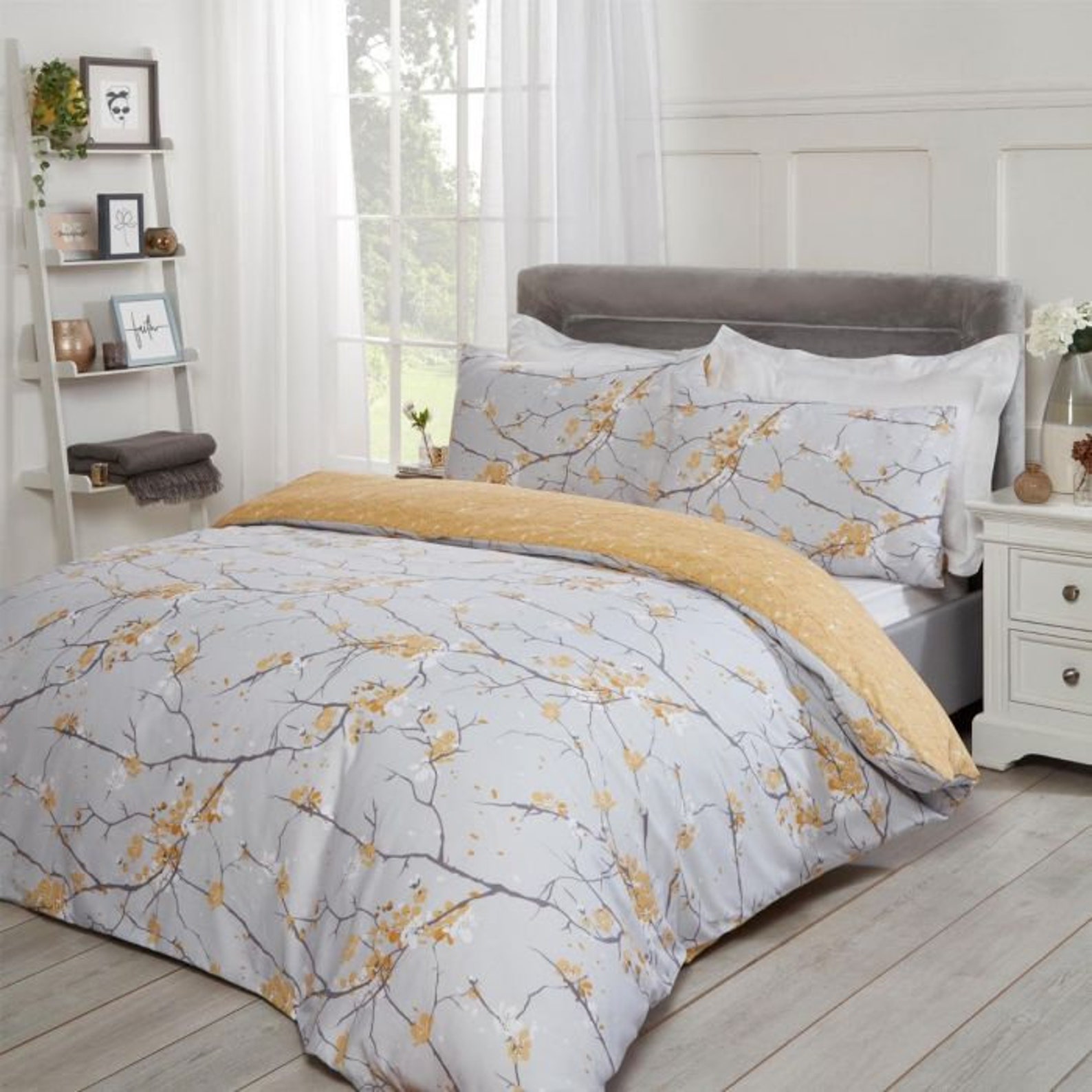 Spring Blossom Ochre Duvet Cover Bedding Set in Single Etsy