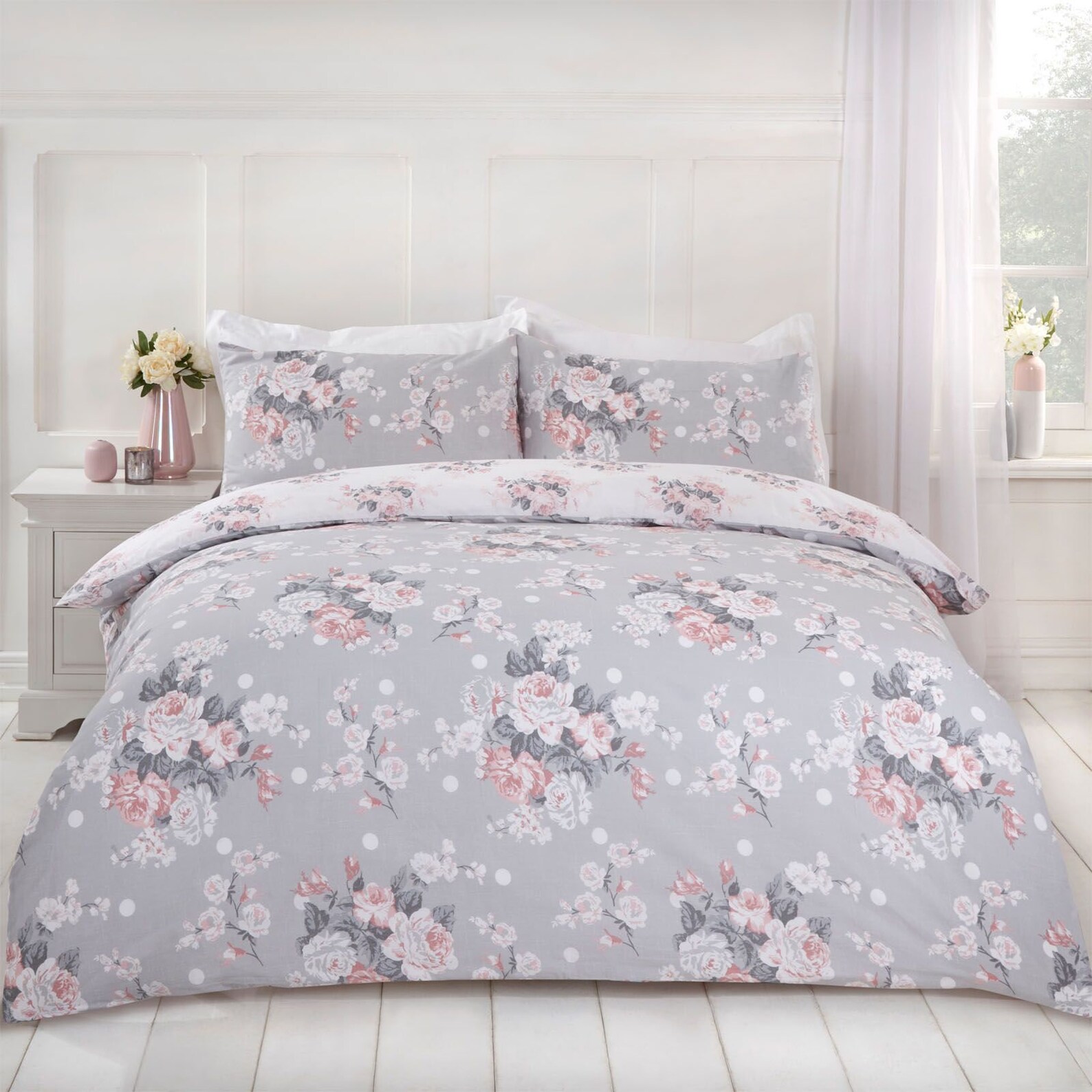 English Rose Grey Duvet Cover Bedding Set in Single Double Etsy
