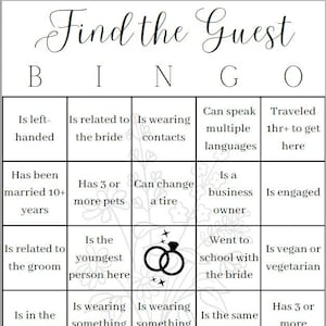 Wildflower Themed  Find the Guest BINGO Wildflower Themed Wedding/Bridal Shower Game