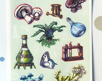 Two colorfully Illustrated Plants and Potions sticker sheets | B-choice