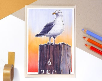 Illustrated 'Gull' greeting card with envelope | gevouwen wenskaart met vogel illustratie