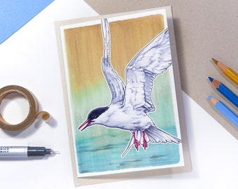 Illustrated and colorful bird greeting card with envelope | Getekende kunstkaart met envelop
