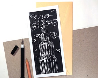 Black and White Tower print card | Martinitoren anzichtkaart op gerecycled papier