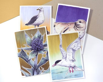 Seaside themed colorful greeting card set of 8 | Wenskaarten set van 8 'Waddenzee'