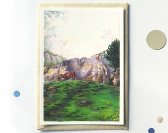Vibrant Mountain Landscape Illustration Postcard