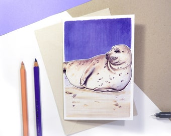 Illustrated 'Seal' greeting card with envelope | gevouwen wenskaart met zeehond illustratie