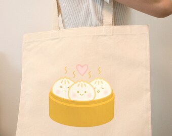 Dim Sum Tote Bag | Steamed Buns | Cute Asian Food Design | Gift for Asian Food Lovers | Reusable Cotton Tote Bag | Book Bag
