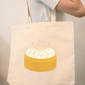 Dim Sum Tote Bag | Steamed Buns | Cute Asian Food Design | Gift for Asian Food Lovers | Reusable Cotton Tote Bag | Book Bag