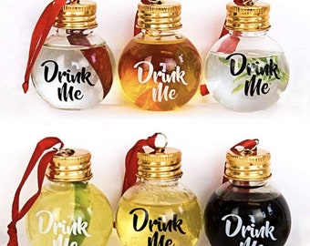 Hanging Festive Boozeballs. Personalised fillable balls, Secret Santa, what will yours read?, Drink Me, Gin, Sweets, Wine, Rum, Zobo..