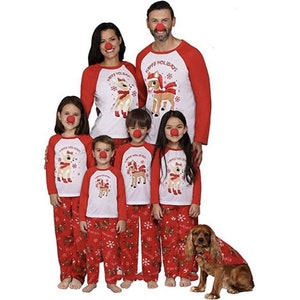 Family Christmas Pyjamas set top and bottom - with print &quot;Happy Holidays&quot;