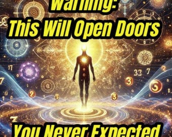 May include: A digital art image featuring a silhouette of a person standing in the centre of a swirling, colourful, and glowing background. The image includes the text "Warning: This Will Open Doors You Never Expected" in yellow lettering.