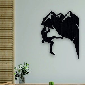 Rock Climber Wood Wall Art, Mountain wall hanging art, Climbing Wall Decoration, Hiking wood wall art, Adventure Sign, Gift for Climber