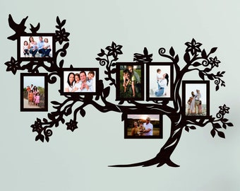 Family tree photo wall hanging art, Family tree wall art, Family tree with photo frames, Wooden family tree wall art, Photo frames for wall