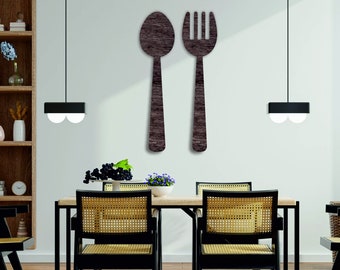 Fork and spoon wall decor,Fork and spoon wall art,Fork and spoon for wall,Fork and spoon set,Fork and spoon wood,Kitchen utensils wall art