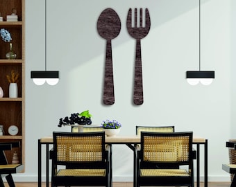 Fork and spoon wall decor,Fork and spoon wall art,Fork and spoon for wall,Fork and spoon set,Fork and spoon wood,Kitchen utensils wall art