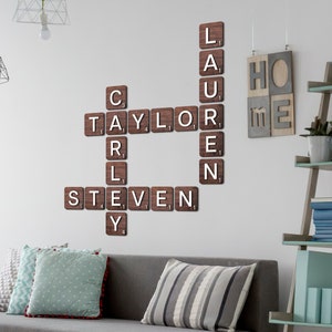 Scrabble wall tiles, Family Wall Art, Letter tiles wall decor, Lastname wood Sign, scrabble wall art Decor, 3D Wall Housewarming decor