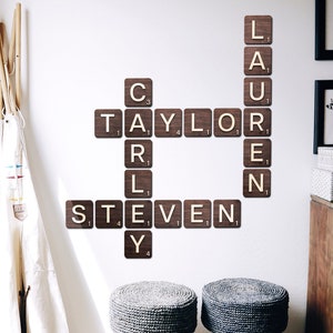 Azulejos com nome de família, arte de parede, azulejos de parede de Scrabble, decoração de azulejos com letras, presente de advertência, placa de sobrenome, decoração de parede de Scrabble, decoração de parede 3D