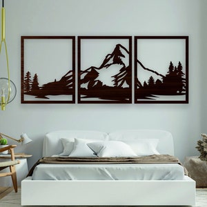 Berge Holzwandkunst, Bergwand Dekor, Geometrische Wald Berge Platten, moderne Holzwandkunst, Über dem Bett Dekor