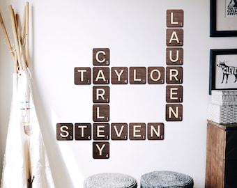 Familienaam tegels kunst aan de muur, scrabble wandtegels, letter tegels decor, housewarning cadeau, achternaam teken, scrabble wand decor, 3D wanddecor
