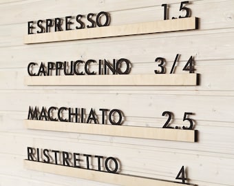 Wood Wall Rail Board, Cafe Menu Board, Changeable Letter Board, Custom Walnut Message Board, Baker Rails Menu, Letter Ledges Set, Bar Menu