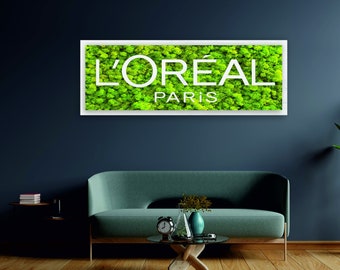 Custom Moss Wall Art, Real Moss Custom Logo Sign, Custom Moss LED Light Logo, Office Moss Decor, Maintenance Free Moss, Company Logo