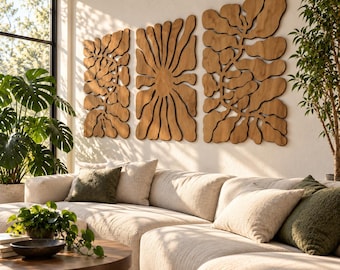 Wood Accent Wall, 3 Piece Wall Art, Large Wall Artwork