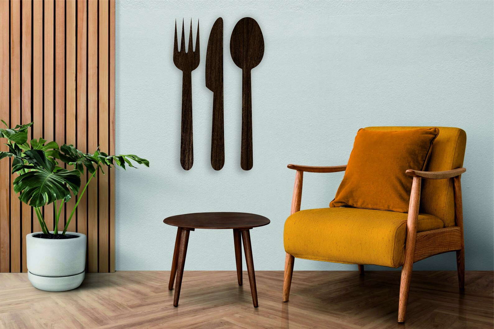 Fork Knife Spoon Wall Art Set of 3 Kitchen Set Modern Wood Etsy