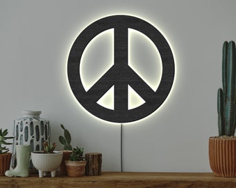 Peace wall art, Wooden peace sign with led, Peace and love sign, Peace sign wall decor, Hippie wall sign, peace wall decor, Wood peace sign