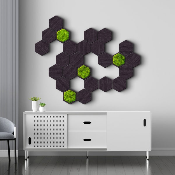 Moss Wall Art, Moss wall panels, Hexagon wall art, Hexagon wall tile, Moss tiles, Honeycomb decor, Hexagon wall panel, Moss hexagon wall art