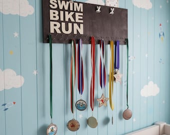 Wooden Medal Display,  Medal Holder, Wall Mounted Trophy Decor, Runner Gift