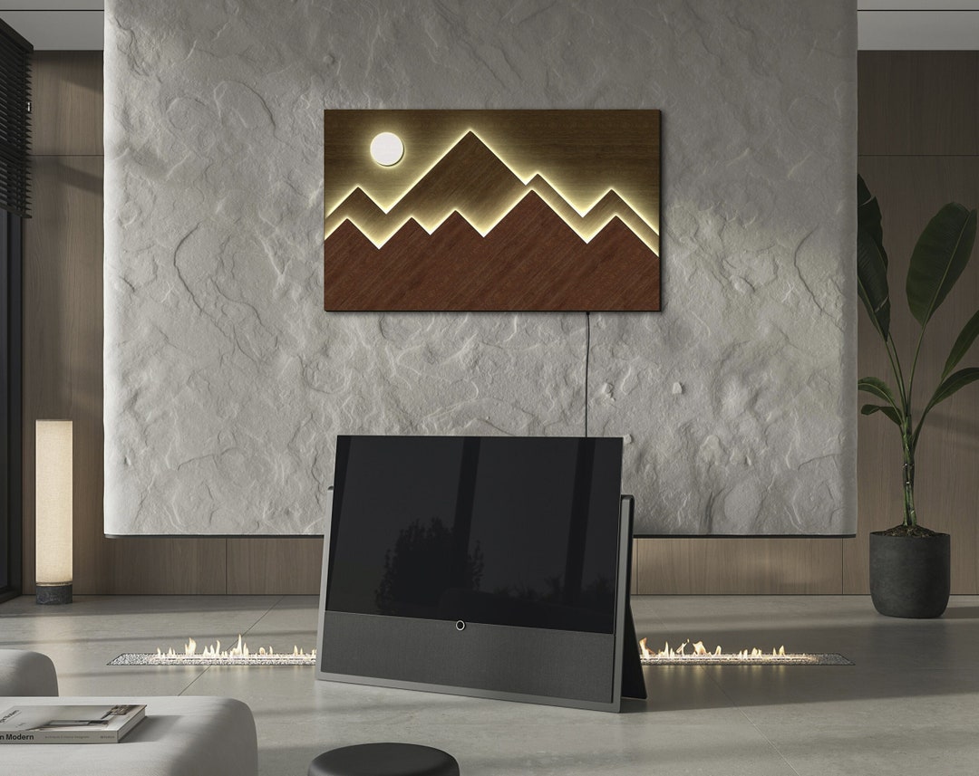 Mountain Wall Led Decor With Led, Wood Wall Art Mountains, Modern Above