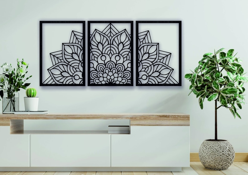 Mandala Wall Art - Set of 3 Mandala Wooden Panel - Wood Wall Art Set ...
