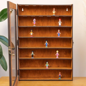 Display case for collectibles, Wood display case, Display shelf for figures, Display cabinet with glass door, Wall display case glass