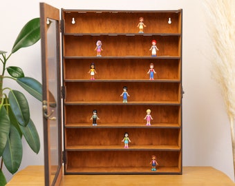 Display case for collectibles, Wood display case, Display shelf for figures, Display cabinet with glass door, Wall display case glass