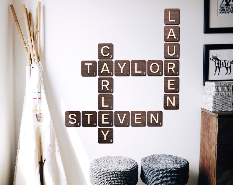 Scrabble Wall Tiles Name Wood Sign Family Wall Art Scrabble Etsy