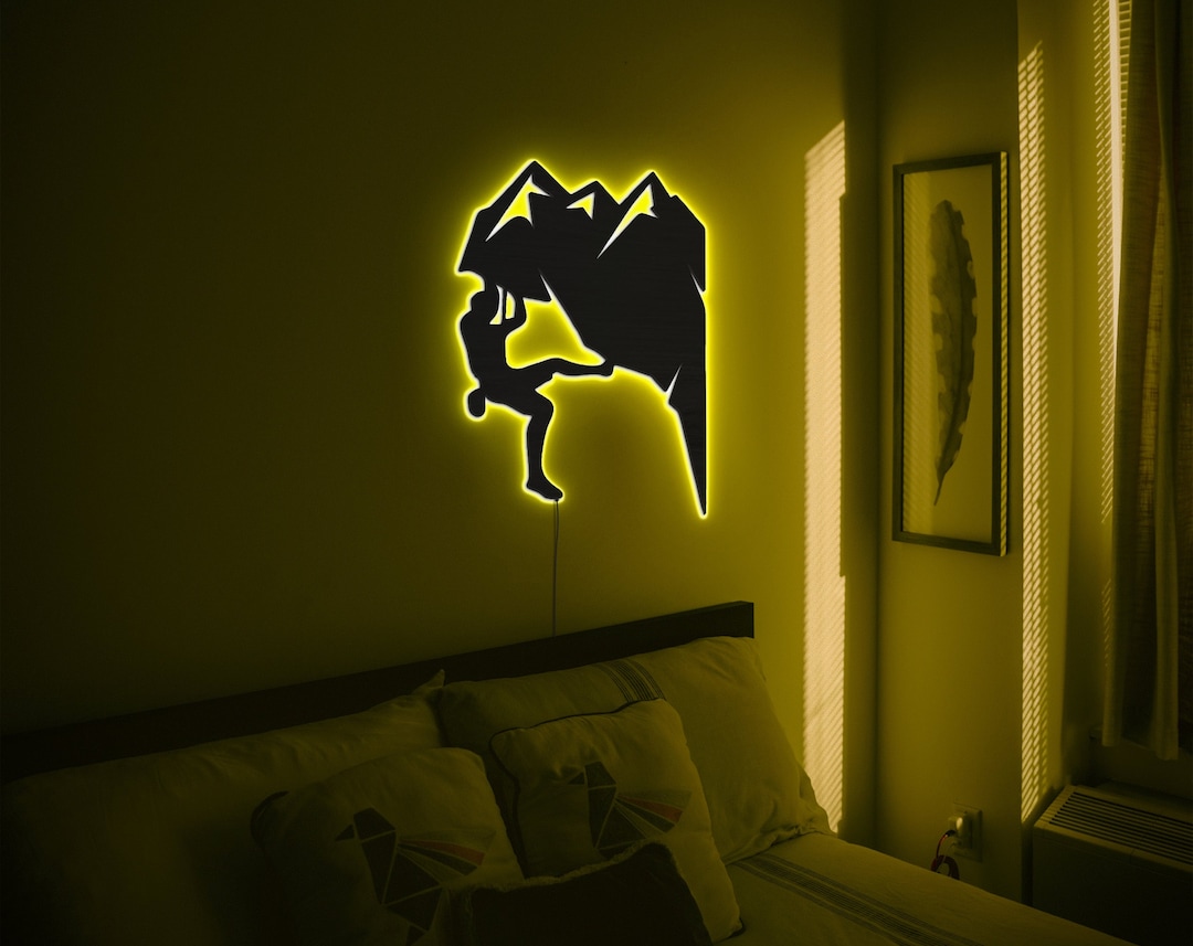 Rock Climber Wood Wall Art With Led, Climbing Wall Decor, Adventure