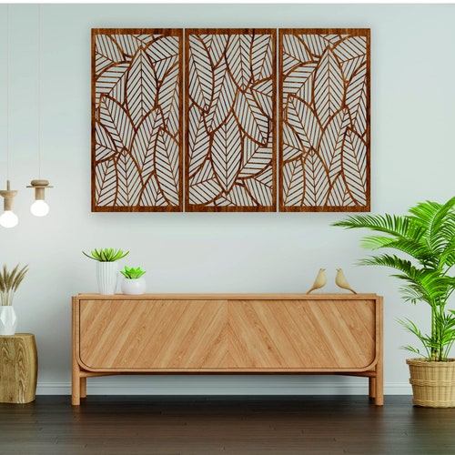 Wood Tree Wall Art Decor Wooden Tree Art 3 Panel Wood Wall Etsy