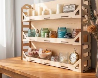 Display Shelf, Rustic Wood Shelf, Product Display Stand for Markets & Shops