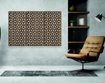 Alhambra, 3er Set, Dekoratives stilvolles Holzdekor, Arabeske Dekorativ, marokkanisches Wandpaneel, Holzwandkunst, Ornament, große Wandkunstdekor