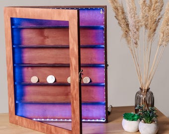 Military Coin Display, Engraved military coin holder, Coin shelf, Coin Hanging Display Case, Coin display stand, Wood Military Coin holder