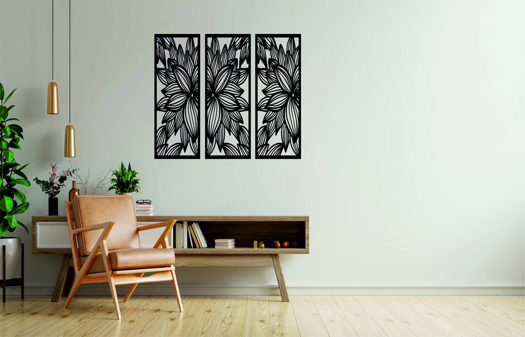 Flowers Wall Decor, Wood Floral Wall Art Panel, Lotus Flower Wall Art