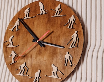Ski wood clock, Ski decor, Skier Wall art decor, Gift for extreme sports lovers, Ski lover gift, Downhill skiing, Wooden wall clock