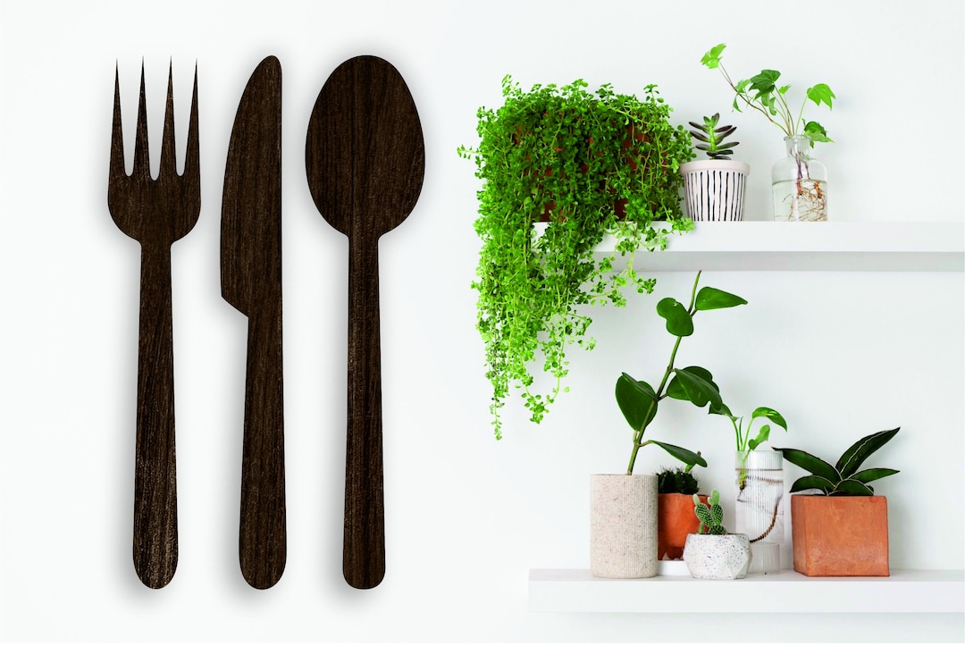 Fork Knife Spoon Wall Art, Set of 3 Kitchen Set, Modern Wood Wall Art, Dining Room, Rustic Wall