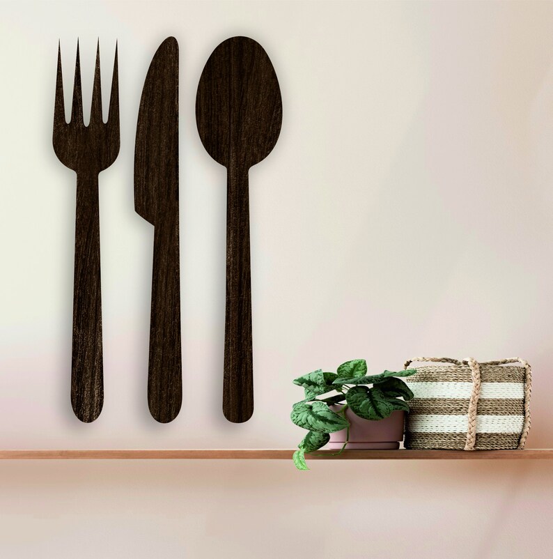 Fork Knife Spoon Wall Art Set of 3 Kitchen Set Modern Wood Etsy