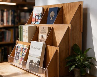 Book Display Stand Tiered, 3 Tier Wooden Book Rack, Portable Retail Shelf